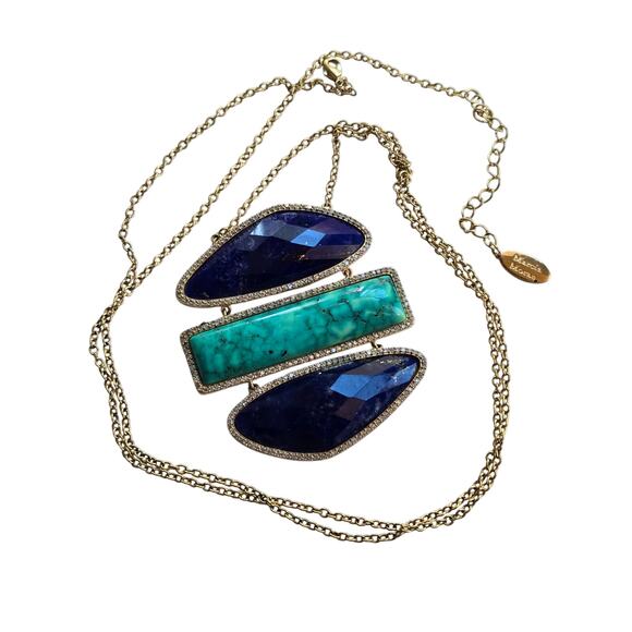Gorgeous Statement Necklace by Marcia Moran 18K GP, Turquoise Blue Lapis & CZ - Picture 5 of 9